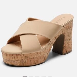 Cross Cross Tan Wedge Platform Sandals